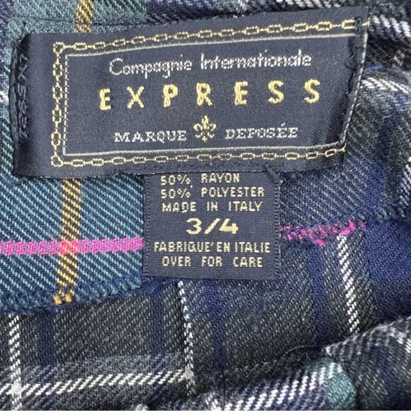 EXPRESS MADE IN ITALY 🇮🇹 VINTAGE Plaid Pleated Mini Skirt Size 3/4 - Picture 4 of 8